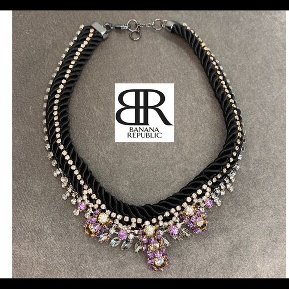 Banana Republic black Satin Rope & purple Crystal Rhinestone Necklace - Picture 9 of 9